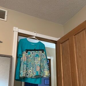 Teal Top and Floral Skirt Set